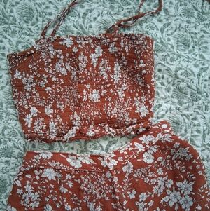 Abercrombie & Fitch Orange Floral Crop Top And Maxi Skirt Set